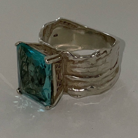 Silpada - Retired Aqua Glass & Sterling Ring SIZE 9 - Picture 2 of 3